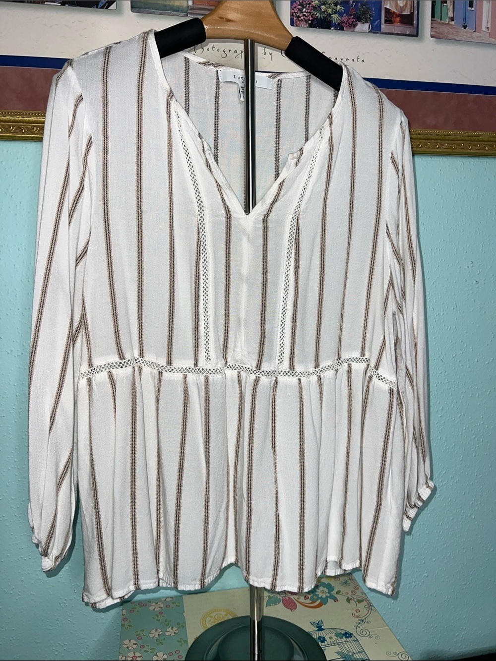 Fever Large Cream Striped V-Neck Peplum Tunic $12